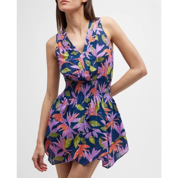 Ramy Brook Asher Floral-Print Mini Dress XS Resort Vacation Tropical Cruise - Picture 2 of 13